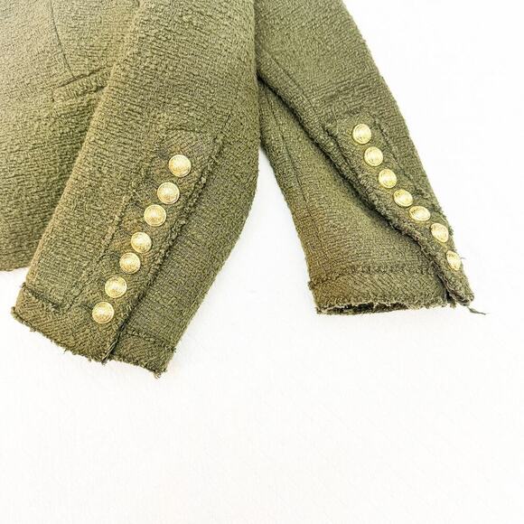 Zara Green Shoulder Pad Structured Tweed Open Blazer Size XS - Picture 5 of 6